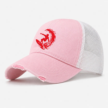 Surfer Bottom Turn Micro Motion Mark Washed Trucker Hat – Light Pink