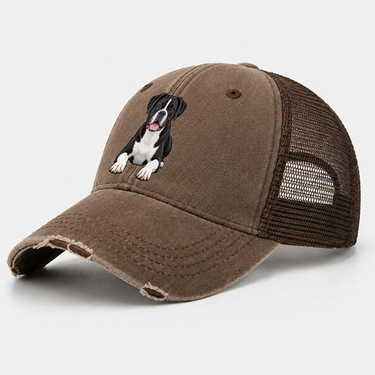 Black And White Boxer Washed Trucker Hat – Coffee