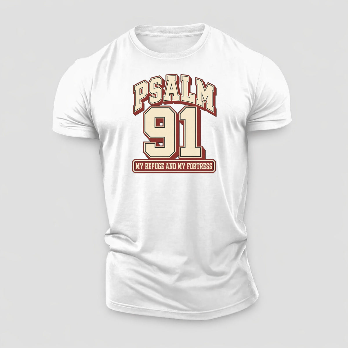 Psalm 91 Varsity Chapel Varsity Cotton T-Shirt – White
