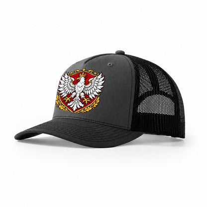 Poland Heraldic Crest Country Logos Trucker Hat – Dark Grey Black