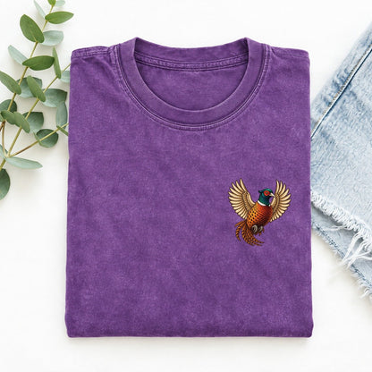 Pheasant In Flight Left Chest Vintage T-shirt – Purple