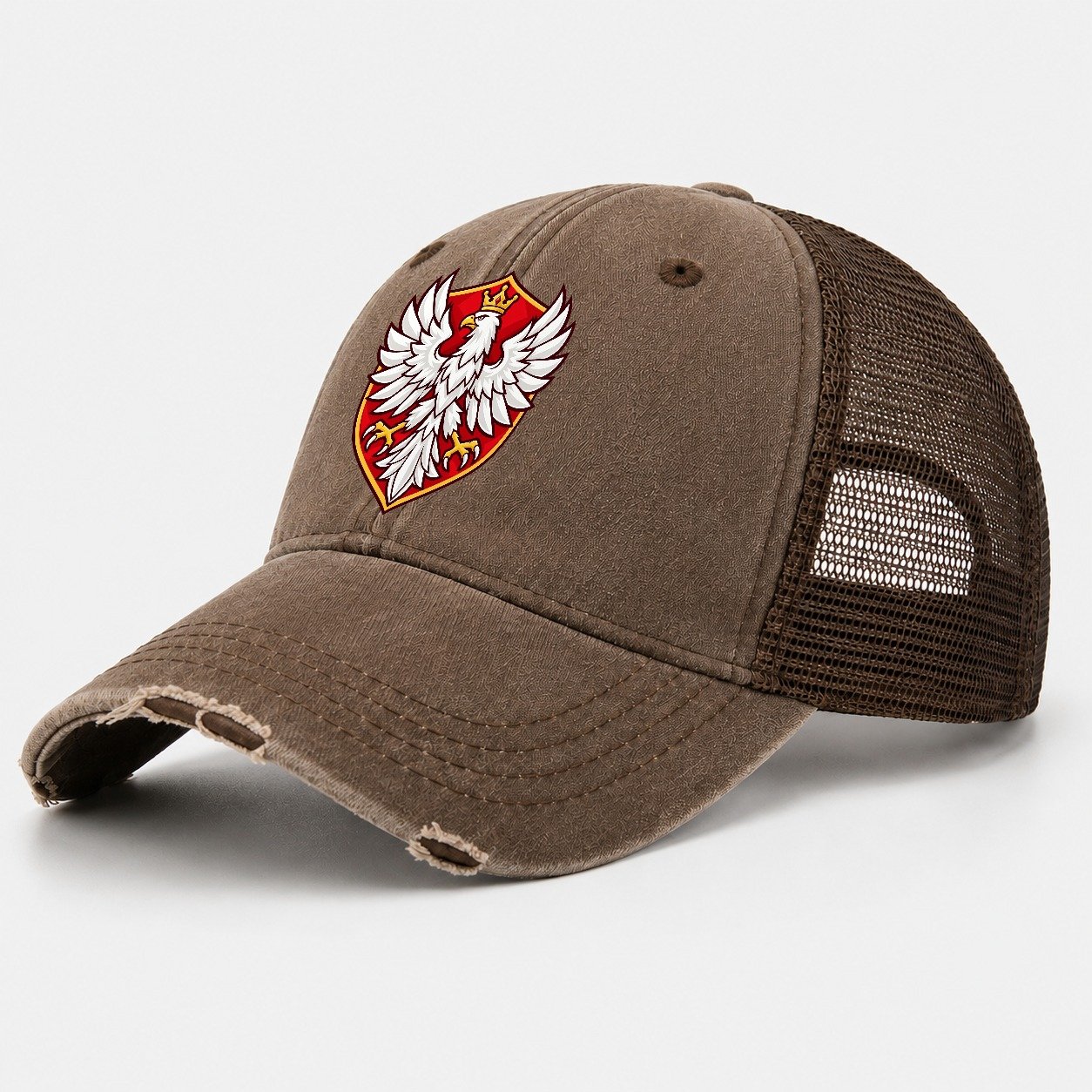 Poland Minimal Emblem Country Logos Washed Trucker Hat – Coffee