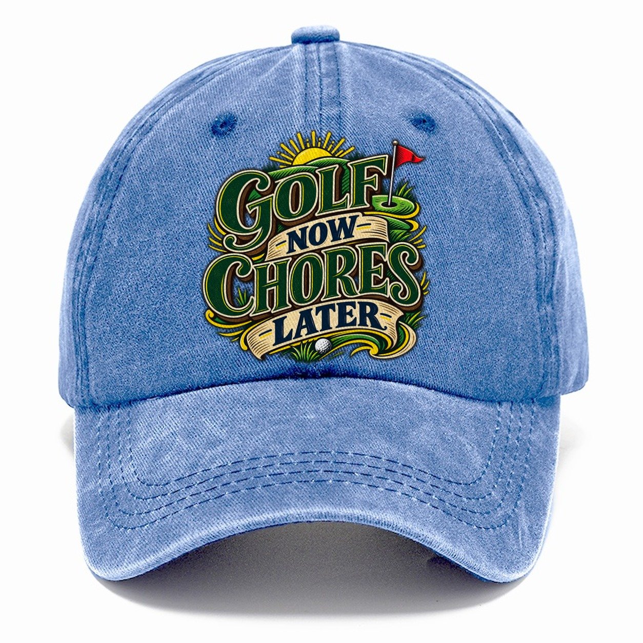 Golf Now Chores Later Retired Living Classic Cap – Summer Sky