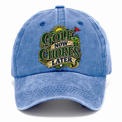 Golf Now Chores Later Retired Living Classic Cap – Summer Sky