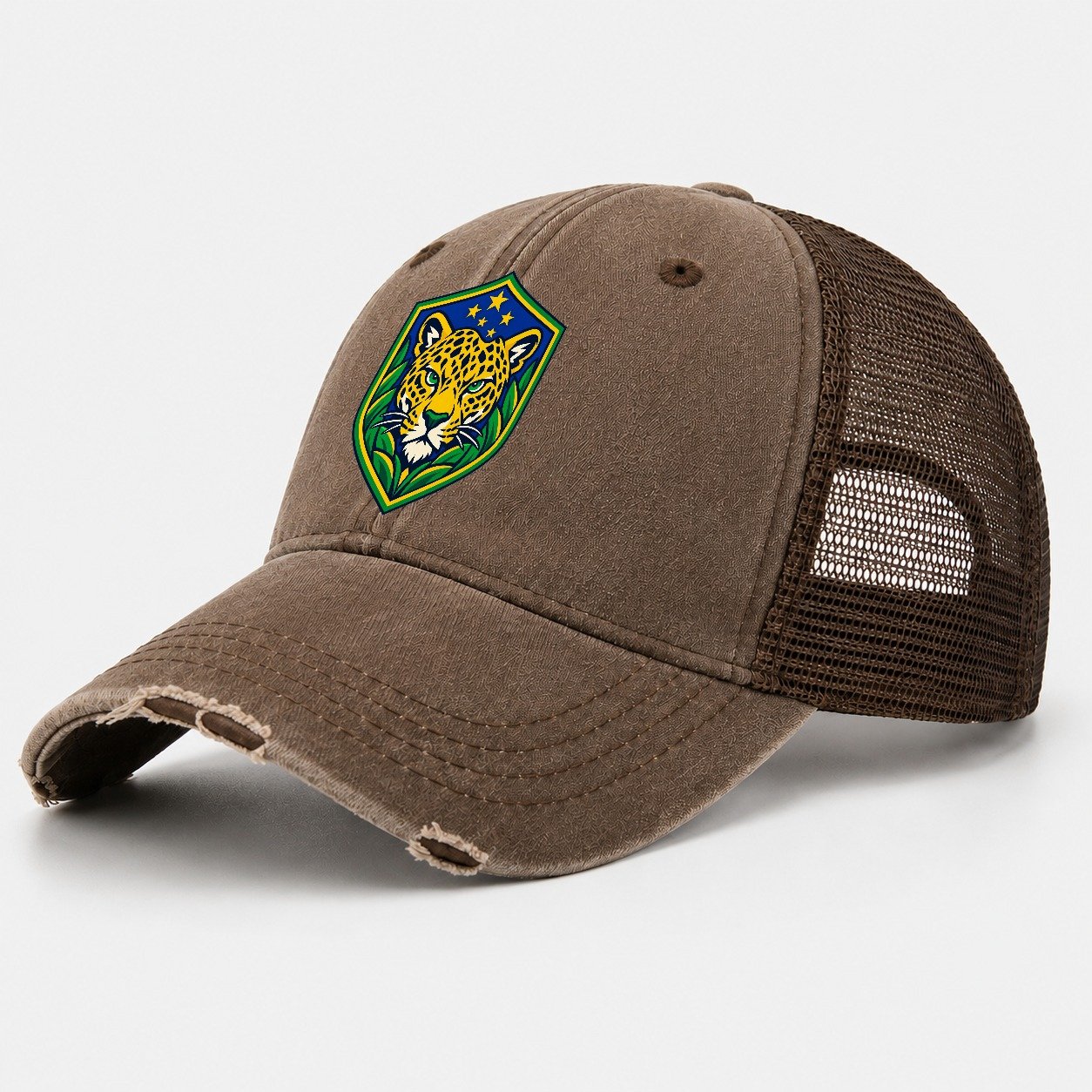 Brazil Minimal Emblem Country Logos Washed Trucker Hat – Coffee