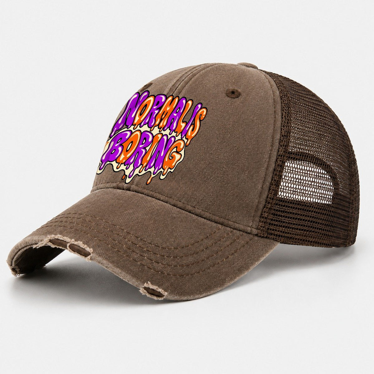 Normal Is Boring Crazy Styles Washed Trucker Hat – Coffee