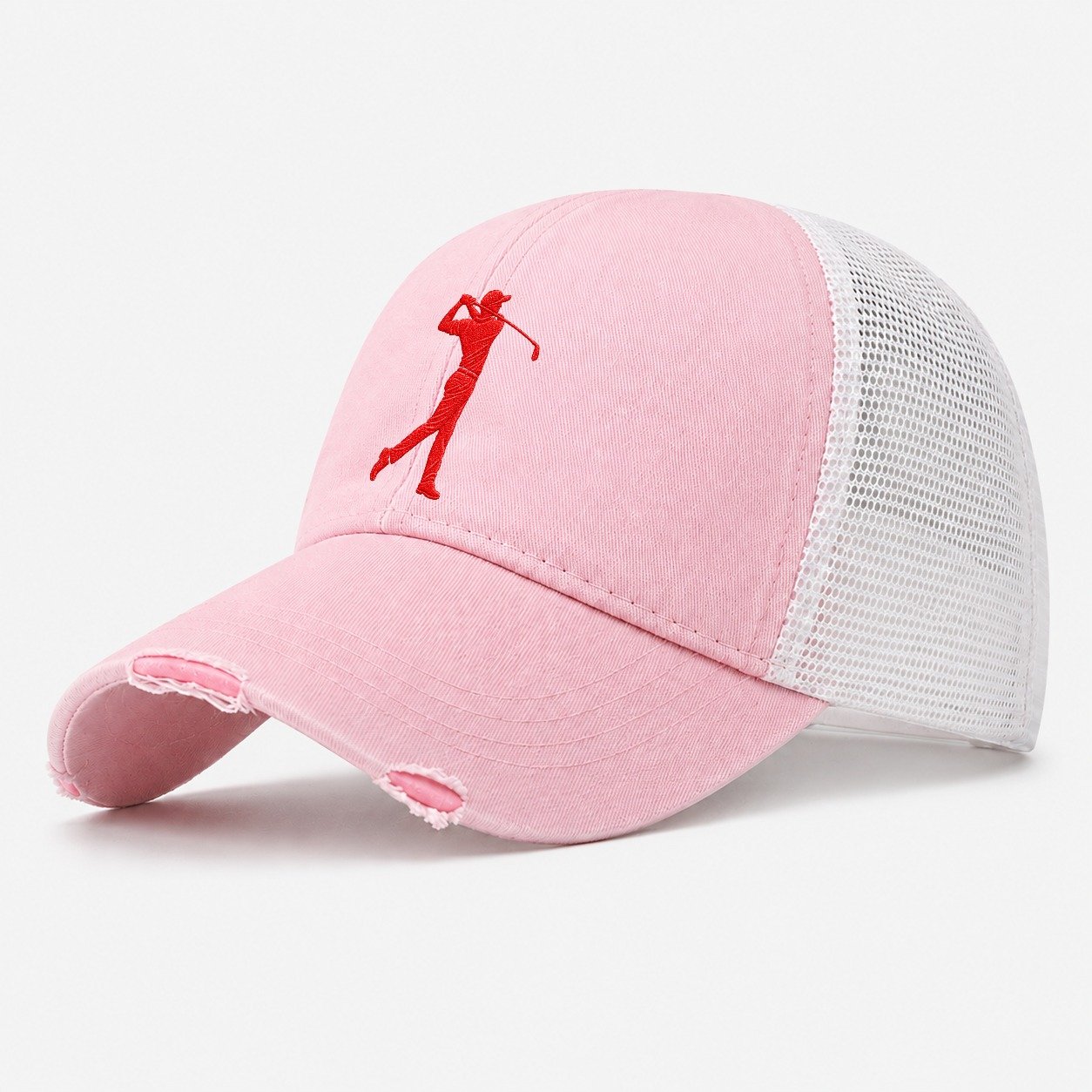 Golfer Balanced Finish Micro Motion Mark Washed Trucker Hat – Light Pink