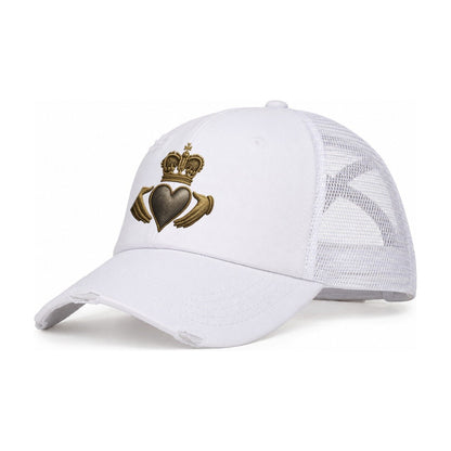 Claddagh Symbol Women's Ponytail Trucker Hat – White White