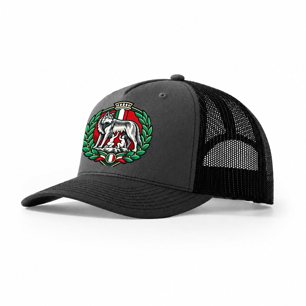 Italy Minimal Emblem Country Logos Trucker Hat – Dark Grey Black