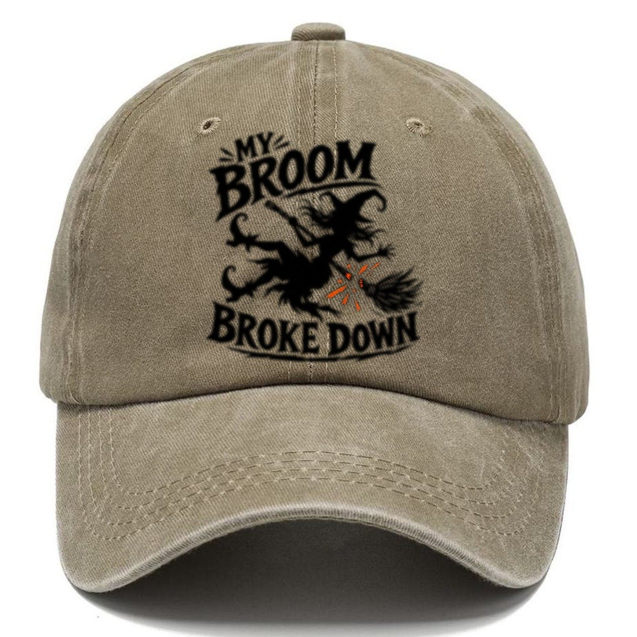 My Broom Broke Down Slogan Witch Magic Classic Cap – Warm Sand
