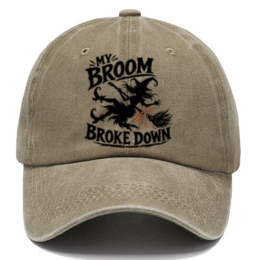 My Broom Broke Down Slogan Witch Magic Classic Cap – Warm Sand