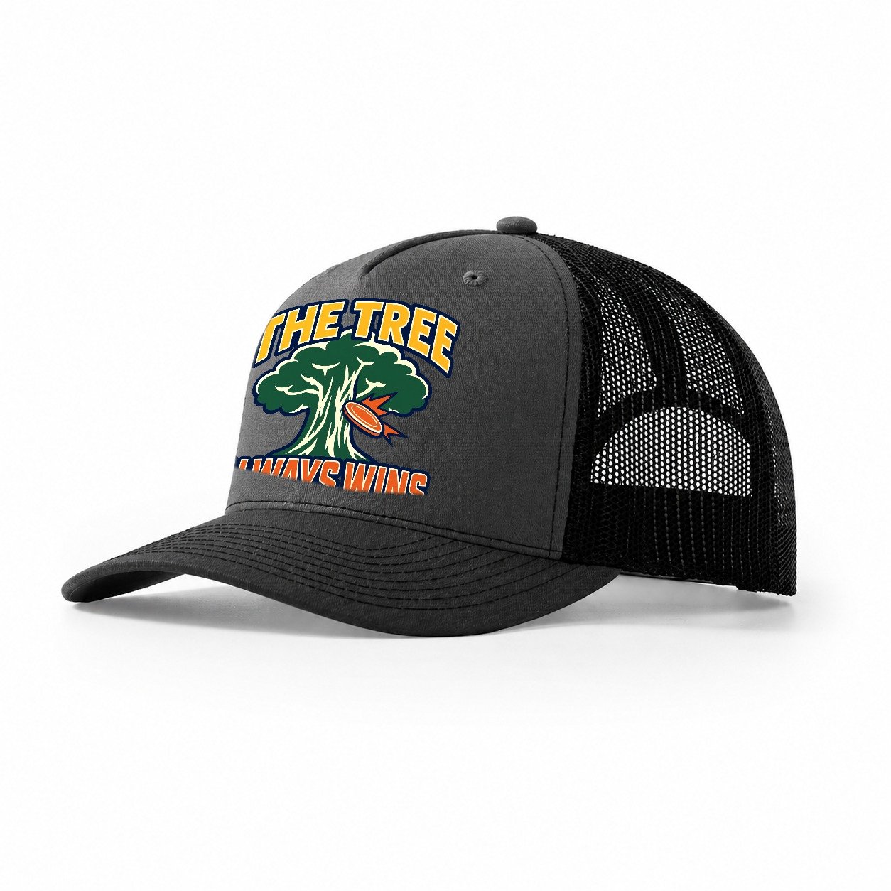 The Tree Always Wins Disc Golf Trucker Hat – Dark Grey Black