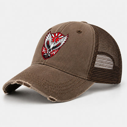 Japan Minimal Emblem Country Logos Washed Trucker Hat – Coffee