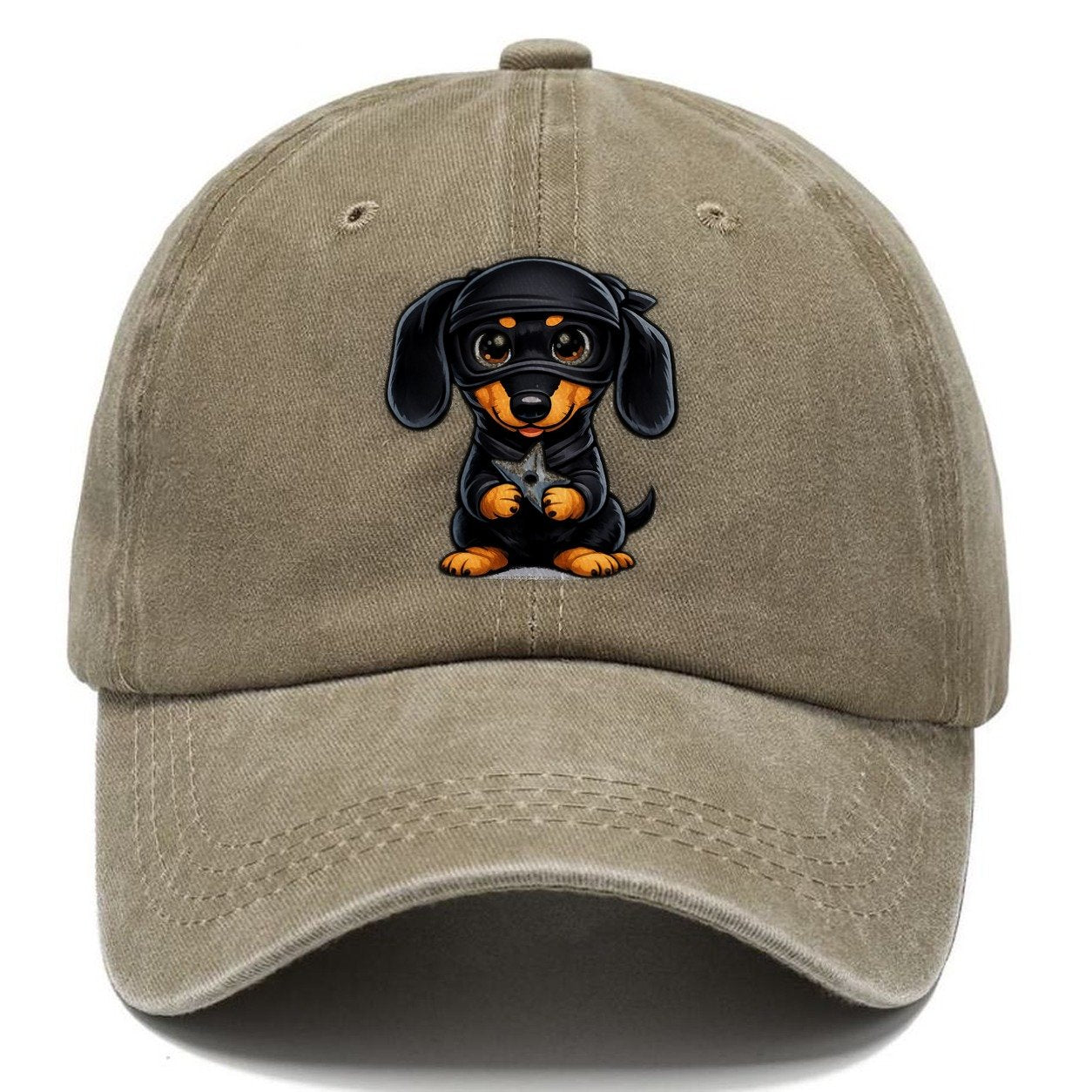 Ninja Dachshund Throwing Star Classic Cap – Warm Sand