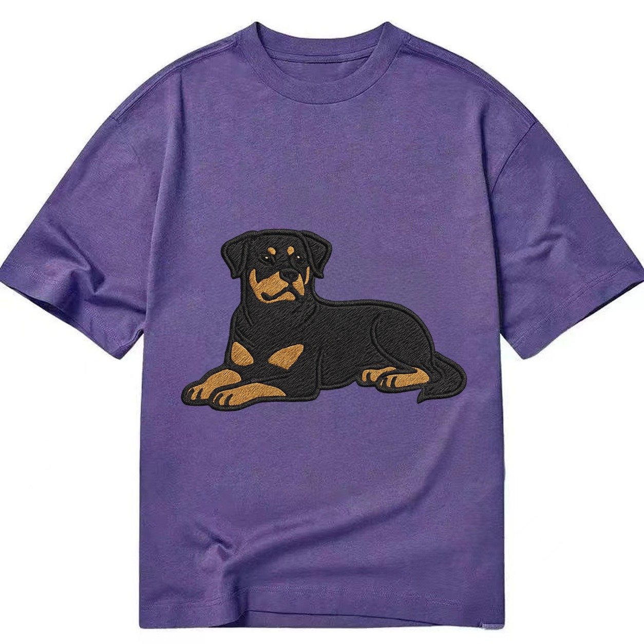 Rottweiler Black And Tan Relaxed Lying Down With Head Up Emb Classic T-shirt – Purple