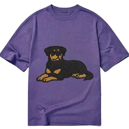 Rottweiler Black And Tan Relaxed Lying Down With Head Up Emb Classic T-shirt – Purple