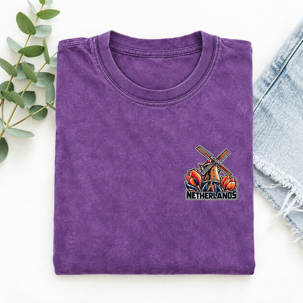 Netherlands Country Pride Left Chest Vintage T-shirt – Purple