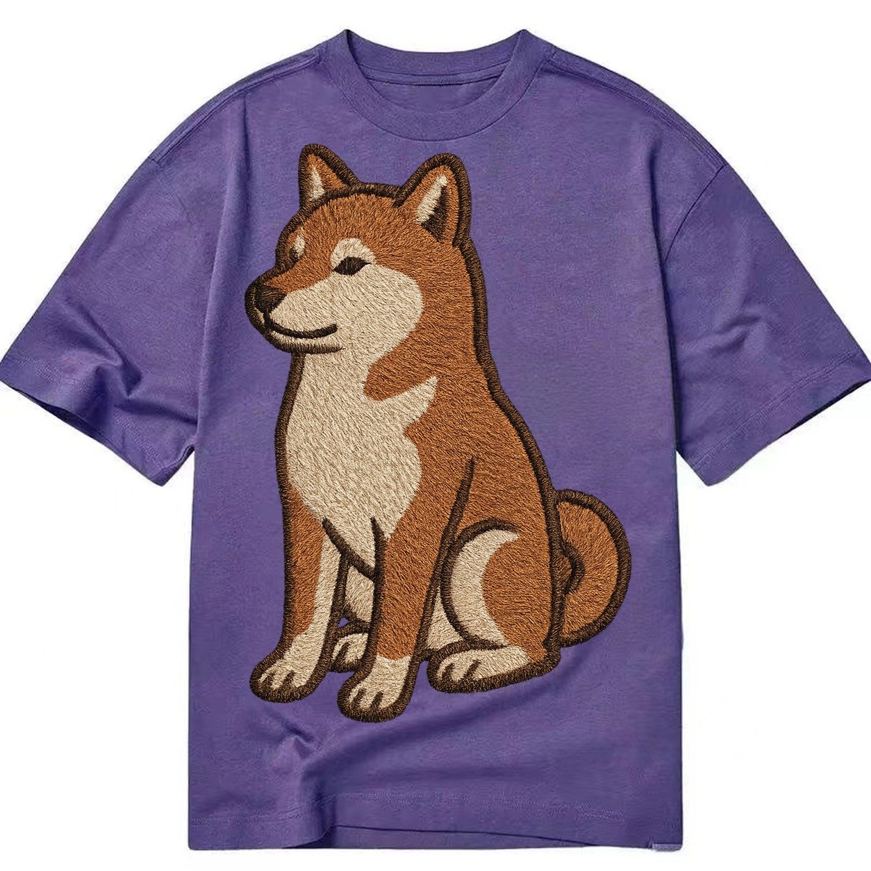 Shiba Inu Red Sesame Embroidered Sitting Pose Classic T-shirt – Purple