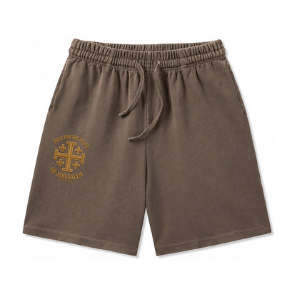 Jerusalem Cross Washed Shorts – Coffee