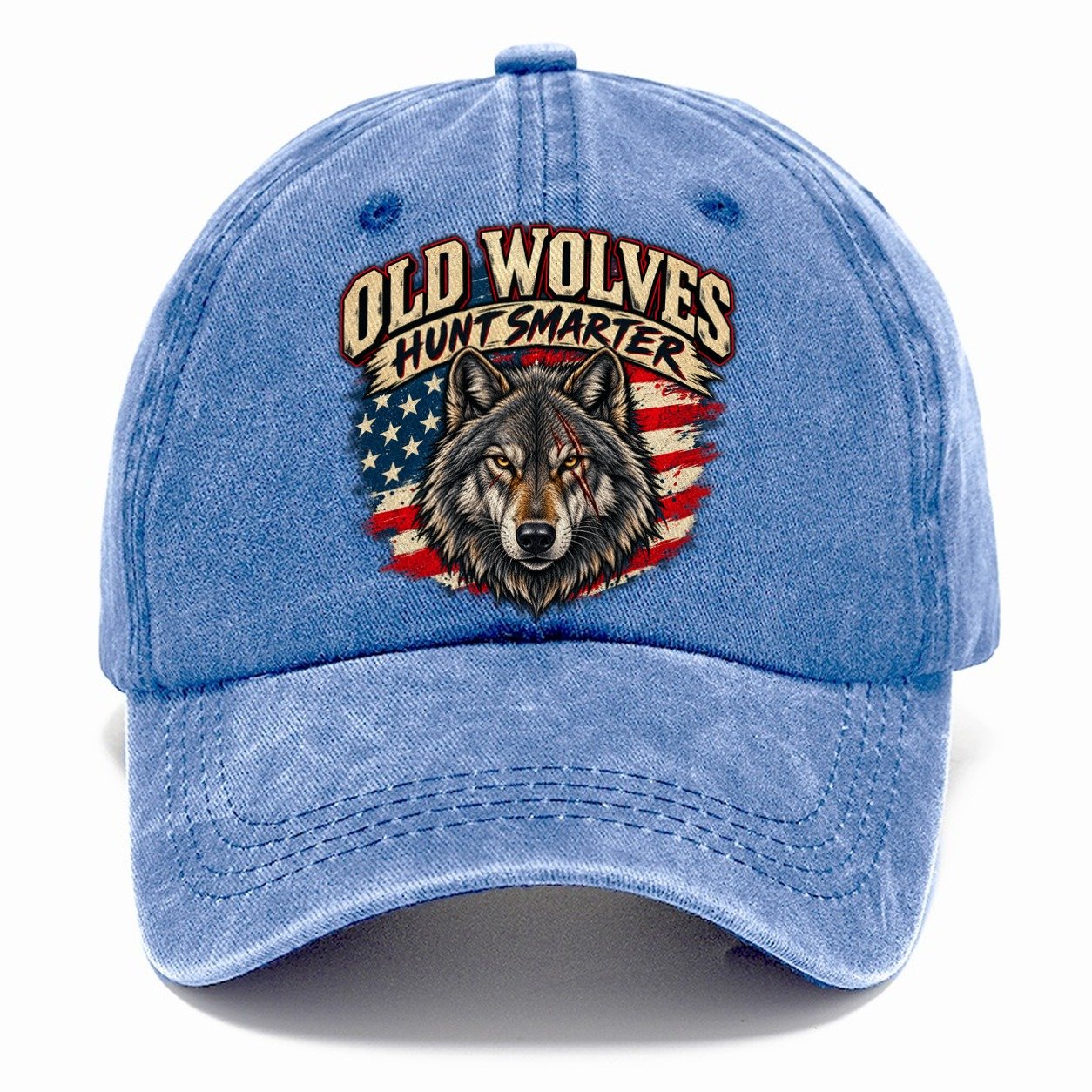 Old Wolves Hunt Smarter Old Man Strong Classic Cap – Summer Sky