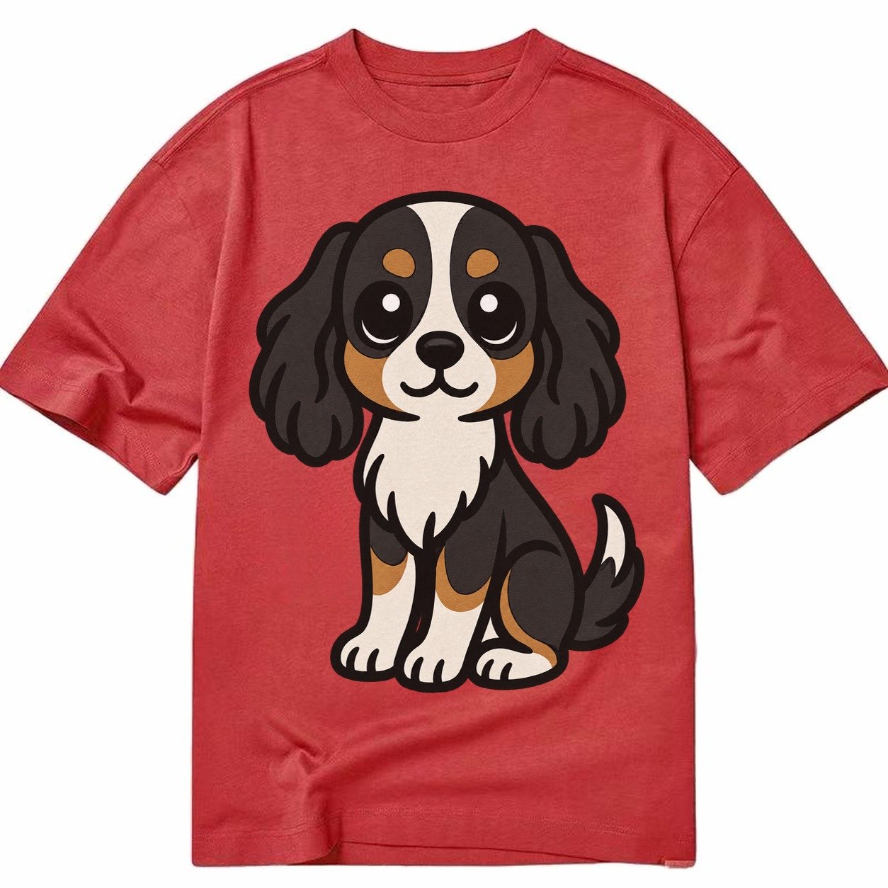 Cavalier King Charles Spaniel Tricolor Sitting Pose Portrait Classic T-shirt – Red