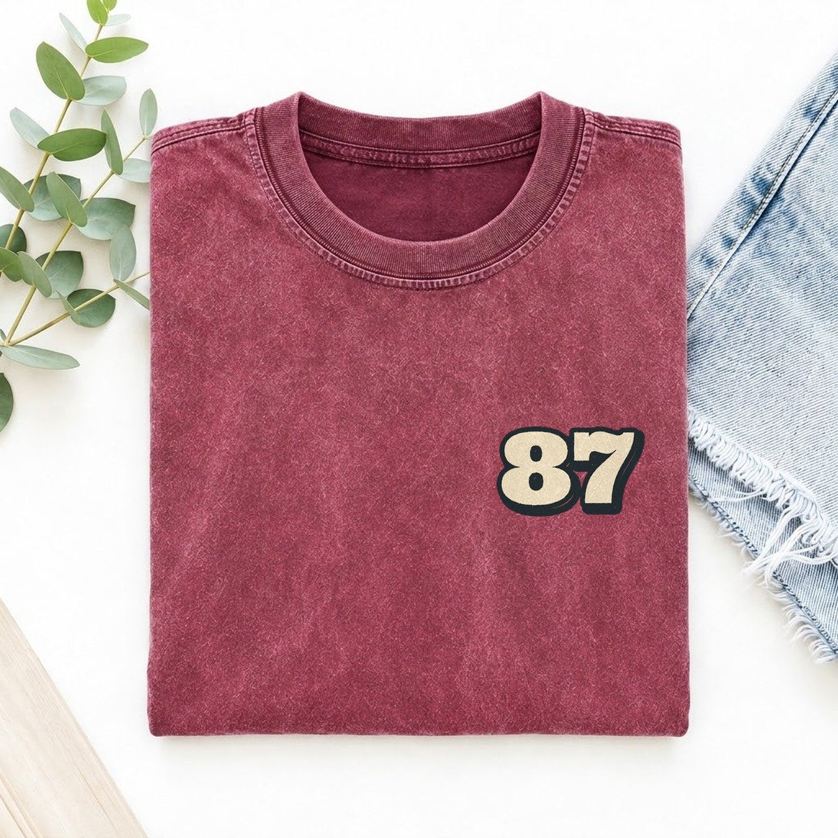 Number 87 Left Chest Vintage T-shirt – Raspberry