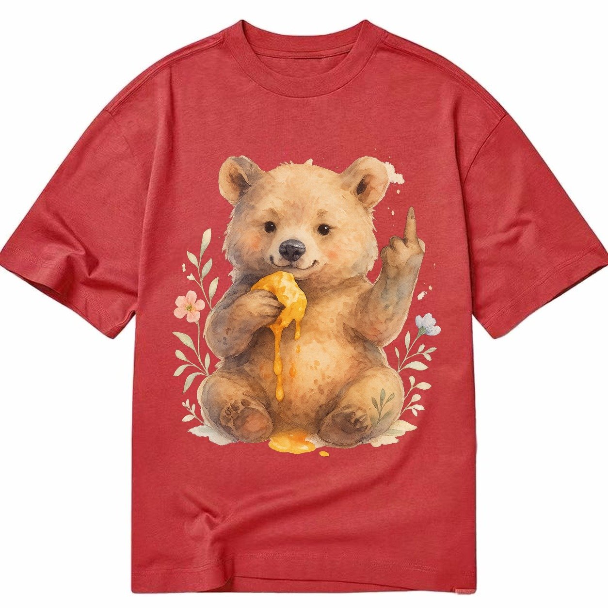 Chubby Bear Cub Eating Dripping Honey Sticky Paw Up With Mid Classic T-shirt – Red