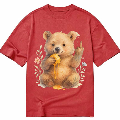 Chubby Bear Cub Eating Dripping Honey Sticky Paw Up With Mid Classic T-shirt – Red