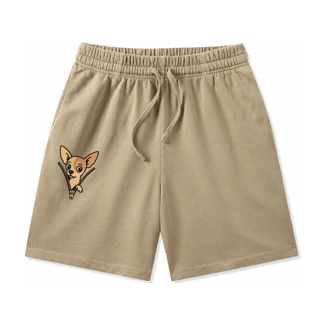 Chihuahua Apple Head Large Pointed Ears Big Round Eyes Tiny Washed Shorts – Khaki