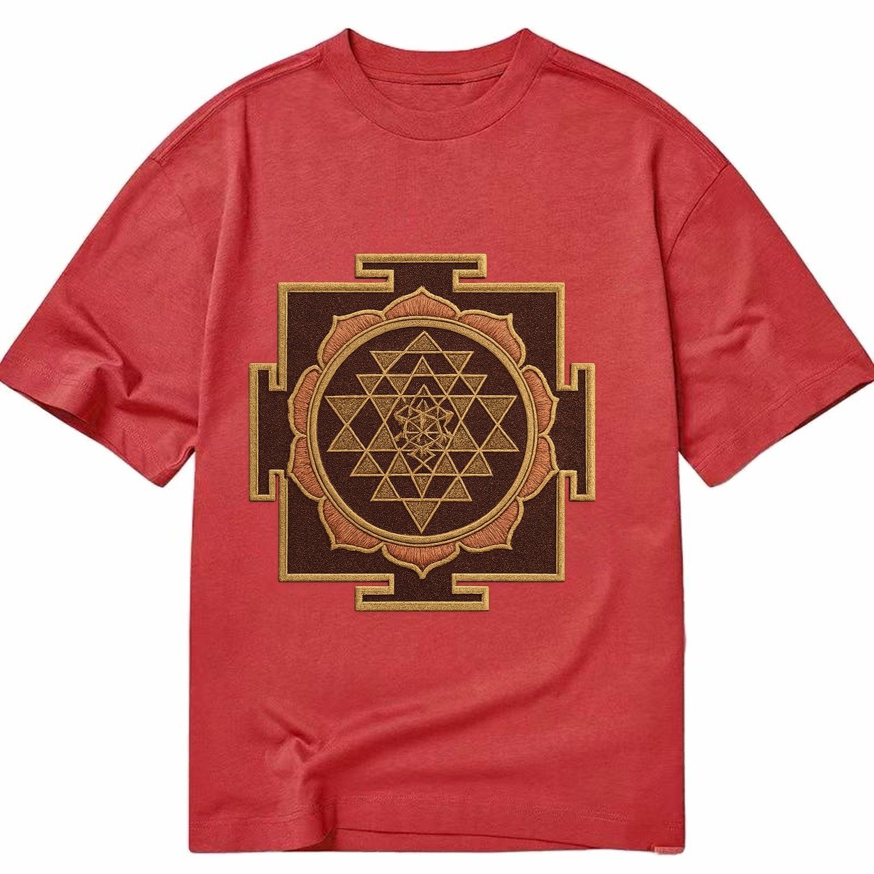 Sri Yantra Hindu Geometry Red And Gold Thread Divine Feminin Classic T-shirt – Red