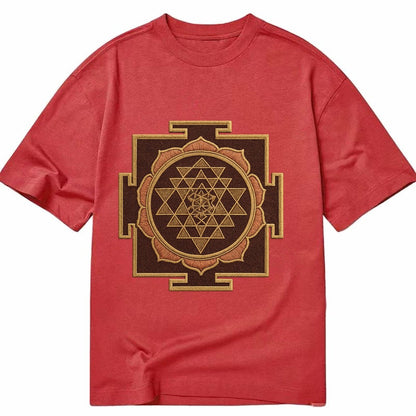 Sri Yantra Hindu Geometry Red And Gold Thread Divine Feminin Classic T-shirt – Red