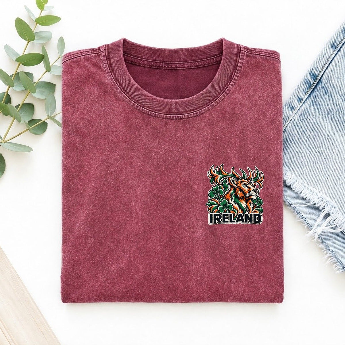 Ireland Country Pride Left Chest Vintage T-shirt – Raspberry