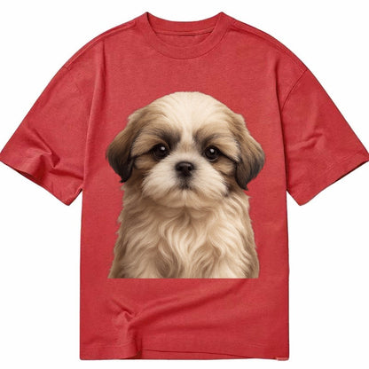 Baby Shih Tzu Puppy Long Flowing Coat Flat Face Big Dark Eye Classic T-shirt – Red