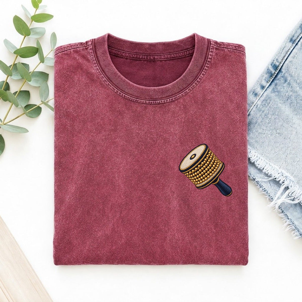 Cabasa Bead Roll Left Chest Vintage T-shirt – Raspberry