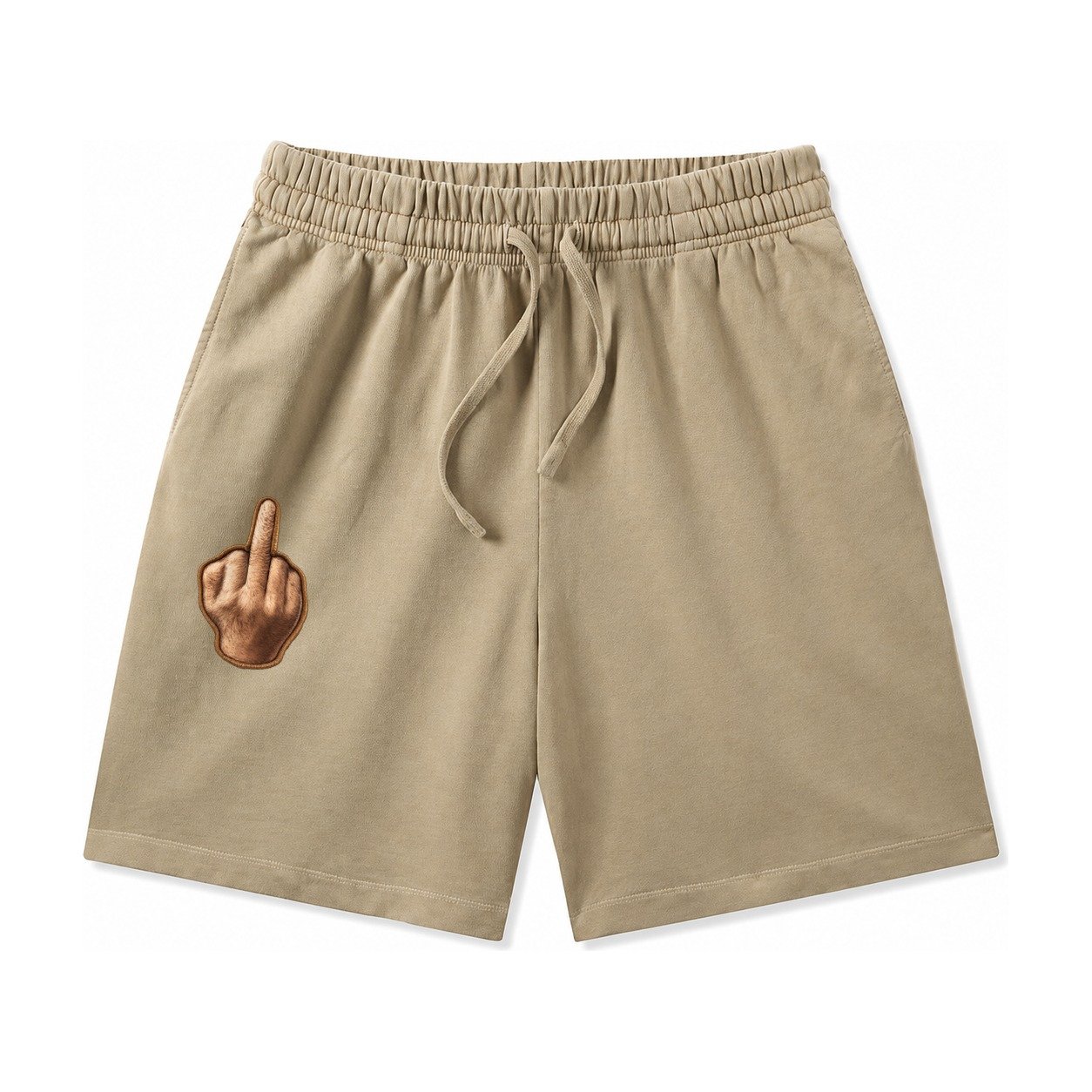 Middle Finger Hand Gesture In Skin Tone Attitude Washed Shorts – Khaki