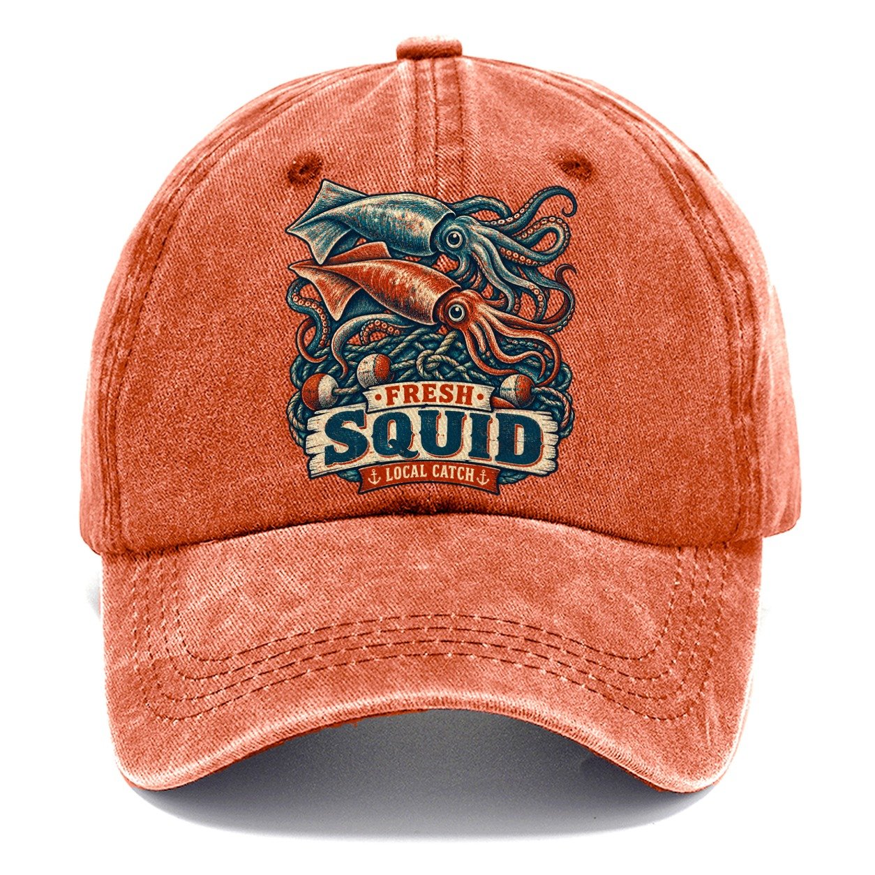 Squid And Net Stack Fishing Club Classic Cap – Terracotta Clay