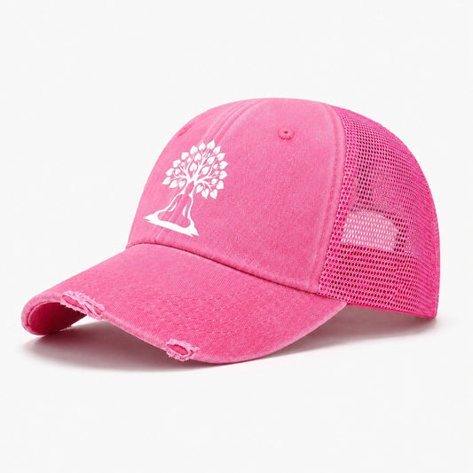 Buddha Silhouette Meditating Negative Space Forms Bodhi Tree Washed Trucker Hat – Rose
