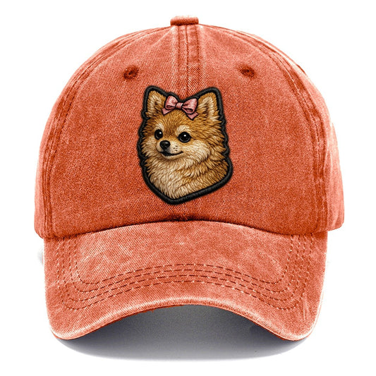 Pomeranian Modern Tiny Dog Logo with Bow Classic Cap – Terracotta Clay