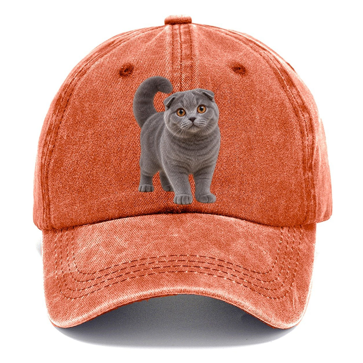 Scottish Fold Standing Three Quarter Realistic Cat Portrait Classic Cap – Terracotta Clay