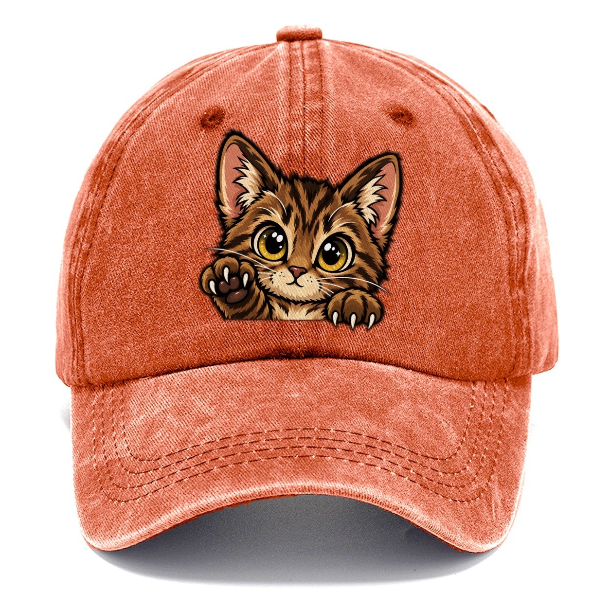 Tabby Kitten Paw Up Peeking Cats Classic Cap – Terracotta Clay