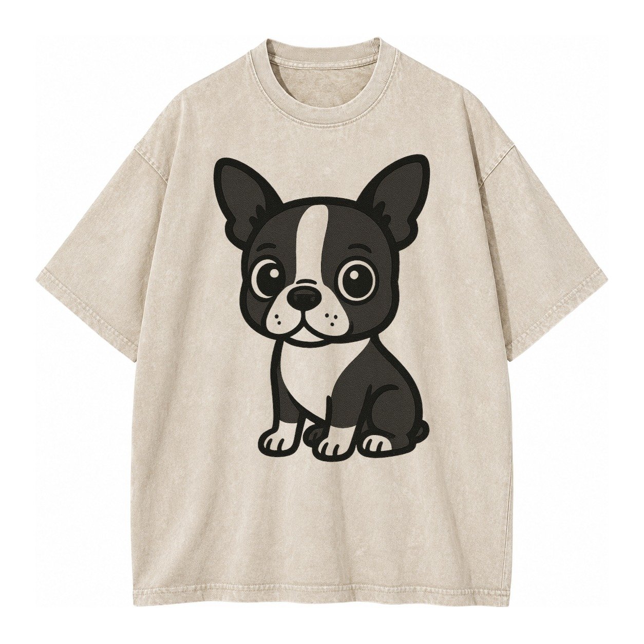 Boston Terrier Black And White Sitting Pose With Tuxedo Mark Vintage T-shirt – Off White