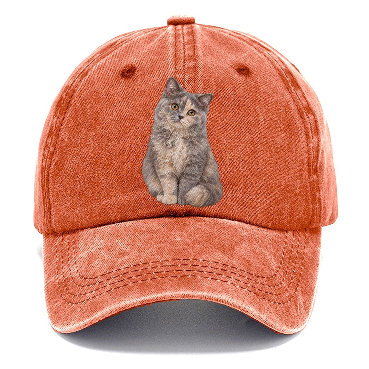 Selkirk Rex Seated Portrait Realistic Cat Portrait Classic Cap – Terracotta Clay