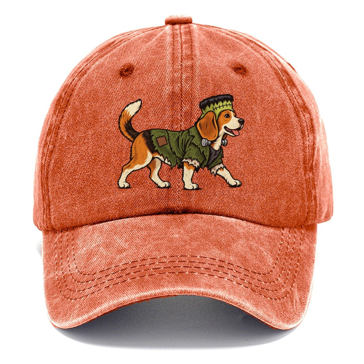 One Beagle In Halloween Costume Frankenstein S Monster With Neck Bolts And A Flat Top Head Patch Halloween Dog Parade Classic Cap – Terracotta Clay