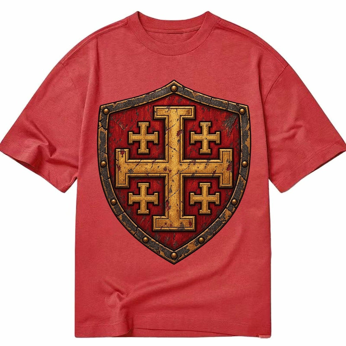 Crusader Battle Shield Heraldry Jerusalem Cross Classic T-shirt – Red