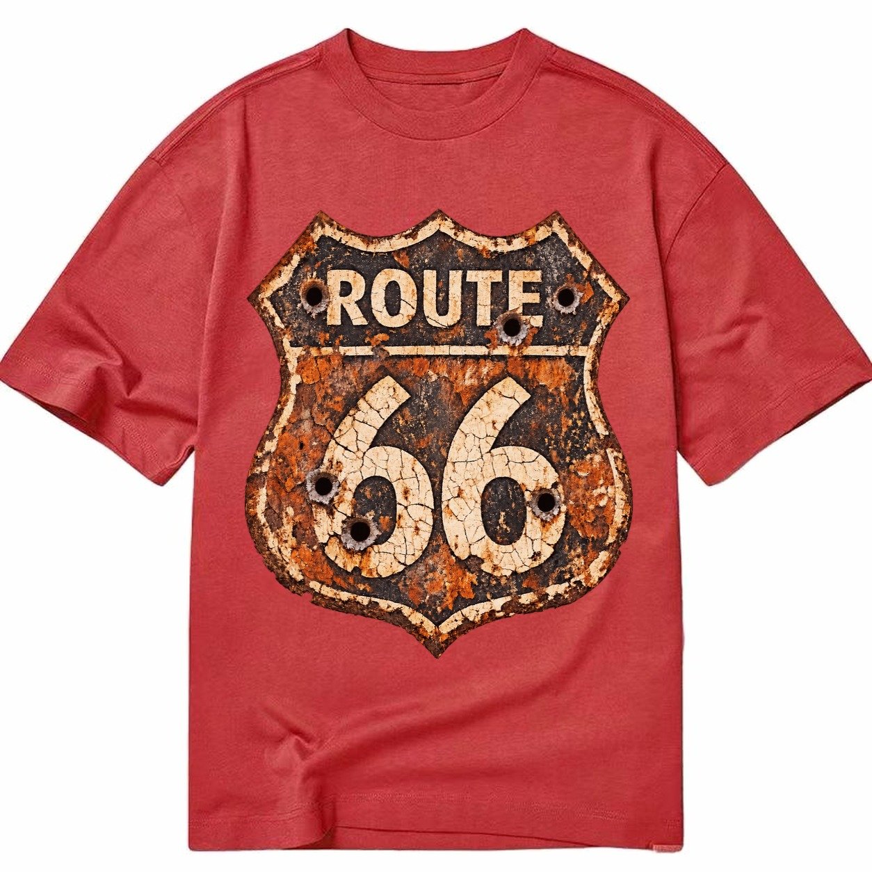 Weathered Marker Rust Aged Route 66 Sign Desert Sun Bleached Classic T-shirt – Red