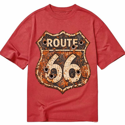 Weathered Marker Rust Aged Route 66 Sign Desert Sun Bleached Classic T-shirt – Red