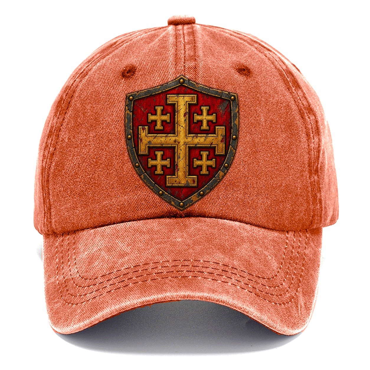 Crusader Battle Shield Heraldry Jerusalem Cross Classic Cap – Terracotta Clay