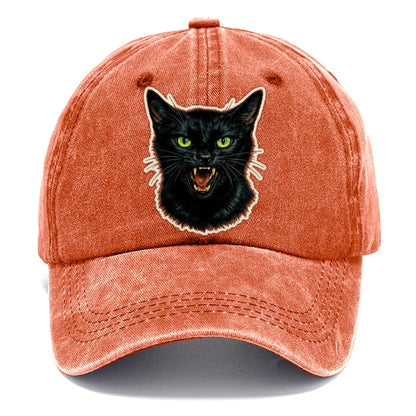 Hissing Green Eyed Black Cat Classic Cap – Terracotta Clay