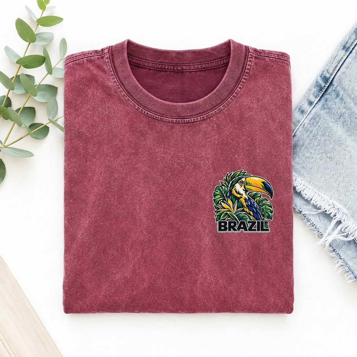 Brazil Country Pride Left Chest Vintage T-shirt – Raspberry