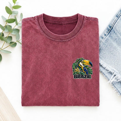 Brazil Country Pride Left Chest Vintage T-shirt – Raspberry